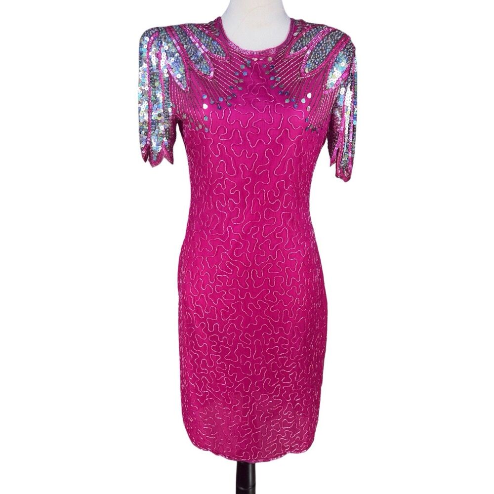 Scala Dress Size Small Silk Sequined Beaded Evening Cocktail Formal Vintage